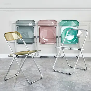 Скандинавские прозрачные акриловые обеденные стулья, кухонная мебель, дизайнерские складные стулья для дома, современный минималистичный стул для столовой со спинкой