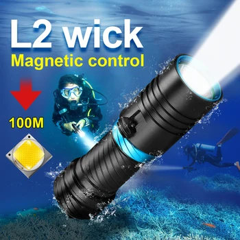 100-метровый профессиональный водолазный фонарь IPX8 для дайвинга 18650 26650 Подводная лампа Перезаряжаемый светодиодный фонарь Водонепроницаемый фонарик