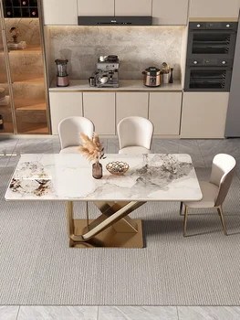 Легкий роскошный обеденный стол, прямоугольный и минималистичный, новая комбинация обеденного стола и стула из нержавеющей стали для домашнего использования