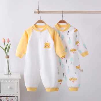 Детский комбинезон, весенне-осенний комбинезон с животным принтом, Хлопчатобумажные пижамы для девочек и мальчиков, комбинезон для лазания на молнии для новорожденных, детские товары для мальчиков