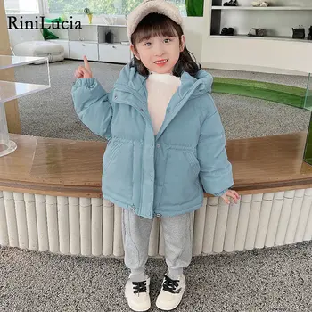 RiniLucia 2023, детская одежда, утепленная куртка для девочек, зимнее теплое детское пальто, однотонный костюм с капюшоном на молнии, верхняя одежда для девочек