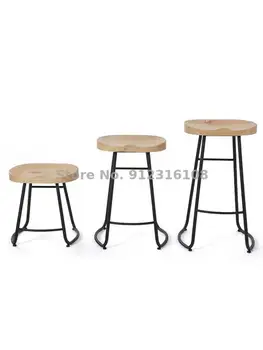 Современный простой бытовой барный стул из массива дерева, барный стул для отдыха, обеденный стул для магазина чая с молоком, бревенчатый стул для стойки регистрации с высокой ножкой
