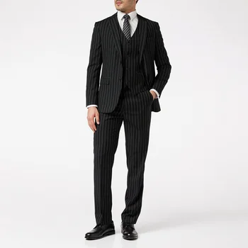 Классический джентльменский свадебный мужской костюм из 3 предметов в новую полоску, приталенный Деловой Костюм Жениха Для официальных мероприятий, Певец по индивидуальному заказу