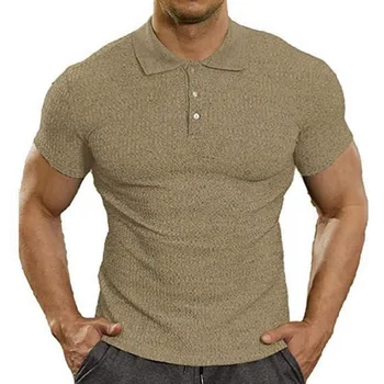Мужская футболка с коротким рукавом, новинка лета 2023, Однотонный простой приталенный лацкан, повседневный короткий рукав большого размера