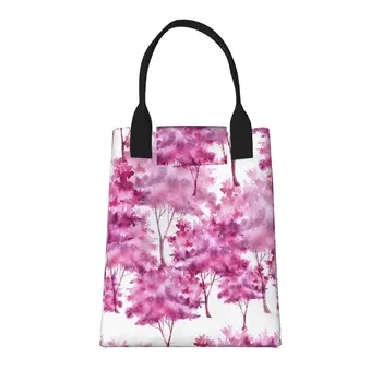 Розовые акварельные деревья, большая модная сумка для покупок с ручками, многоразовая хозяйственная сумка из прочной винтажной хлопчатобумажной ткани