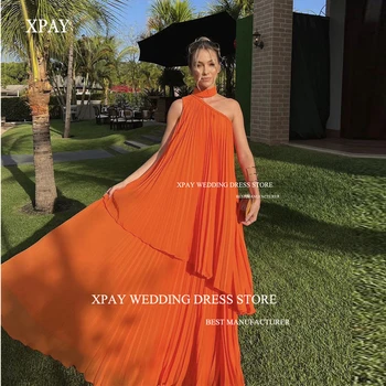 XPAY 2023 Винтажные Оранжевые Шифоновые платья для выпускного вечера Прямые Вечерние платья с ярусами на одно плечо Вечернее платье для вечеринки Vestido de noche