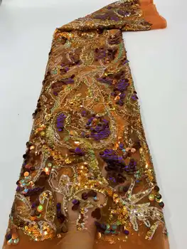 Модная Роскошная Французская Кружевная Ткань С Вышивкой В Африканском Нигерийском Стиле С Блестками Для Свадебного Платья Party