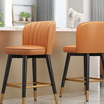 Металлический барный стул в столовой, Роскошное кожаное современное кресло в скандинавском стиле, Кухонные табуреты для бара Высокого качества, мебель для дома