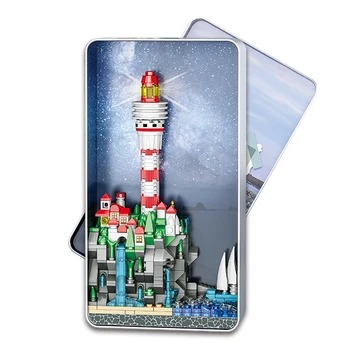C0674 Городское творчество Приморский маяк Жестяная коробка Строительные блоки Кирпичи Интересные развивающие игрушки для детей Подарок 2023 года