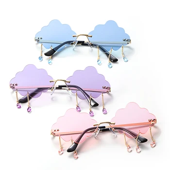 Модные солнцезащитные очки с кисточками UV400, модные солнцезащитные очки без оправы в стиле ретро, солнцезащитные очки в стиле стимпанк, оттенки очков в форме забавных облаков