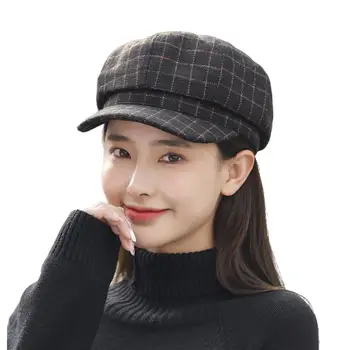 2023 Новая модная восьмиугольная шляпа Женская Британо-Корейская версия кепки-берета Женская простая бейсболка с решеткой