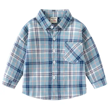 Осенняя детская хлопчатобумажная рубашка в клетку с длинным рукавом 2023 года, повседневная одежда для малышей, одежда для мальчиков