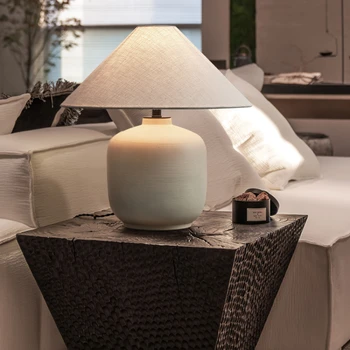 Настольная лампа в глиняном горшке ручной работы в стиле Ваби Саби, винтажная гостиная для проживания в семье, спальня, декоративная настольная лампа