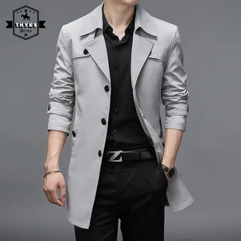 Корейский приталенный тренч, мужской Тонкий однотонный Износостойкий Деловой повседневный блейзер, Мужское свободное повседневное пальто средней длины