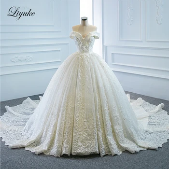 Liyuke с открытыми плечами, бальное платье с вырезом в виде сердечка, свадебное платье с корсетной застежкой на шлейф в часовне, платье невесты