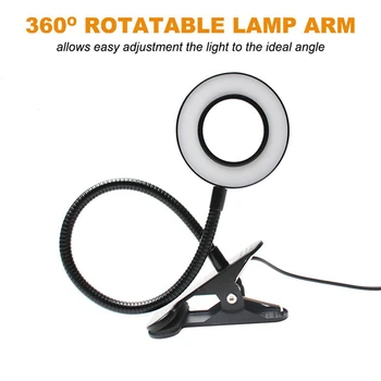 360 ° Гибкая настольная лампа для чтения, Ухаживающая за глазами, USB-зажимная лампа для кровати, рабочий стол, Верстак -A
