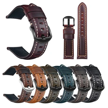 20мм 22мм 24мм 26мм Ремешок для часов из натуральной кожи, масляно-восковые Кожаные ремешки для Samsung Watch Bracelet, Винтажные Аксессуары для мужских часов