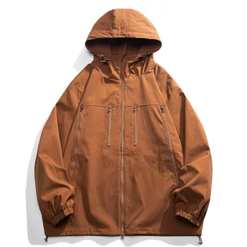 Уличная одежда 2023, Весенняя повседневная куртка с капюшоном для мужчин, уличное пальто, карманный ветрозащитный бомбер, мужская куртка, уличная ветровка