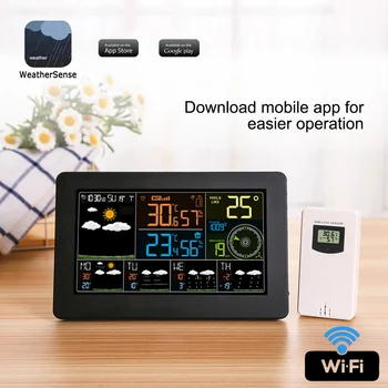 FJW4 WiFi, цифровой будильник, Многофункциональная цветная метеостанция, гигрометр для помещений и улицы, термометр, монитор, управление приложением