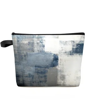 Картина маслом Абстрактная Геометрия, Синяя косметичка большой емкости, Портативная сумка для хранения макияжа, женский водонепроницаемый пенал