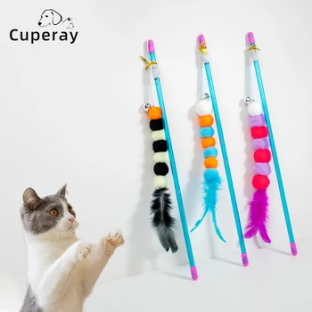 Эластичная веревочная палочка-дразнилка для кошек, игрушка-дразнилка для кошек, устойчивая к царапинам и укусам Игрушка для кошек с колокольчиком и пером