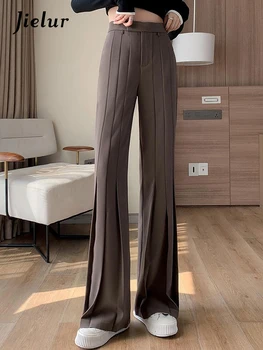 Jielur Свободные плиссированные Тонкие женские брюки с высокой талией, прямые, шикарные, полной длины, модные Женские широкие брюки, однотонные брюки