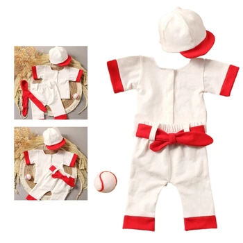 Реквизит для детской фотосъемки Бейсбольная форма, Шляпа и футболка, Одежда для фотосъемки новорожденных, модное детское боди для фотосъемки