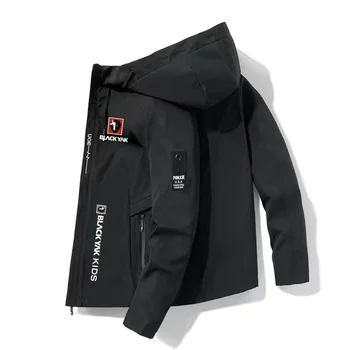 Мужская куртка, весенне-осенняя легкая куртка из полиэстеровой ткани с принтом черного яка, модная куртка для занятий спортом на открытом воздухе с капюшоном