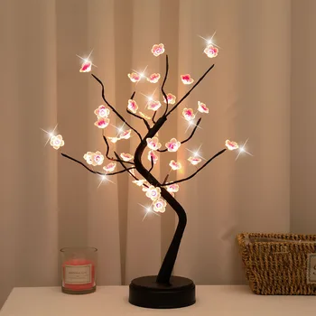 Украшение дома Сенсорный выключатель с USB/питанием от аккумулятора, теплый белый искусственный бонсай, вишневый цвет, настольное дерево, светодиодная лампа