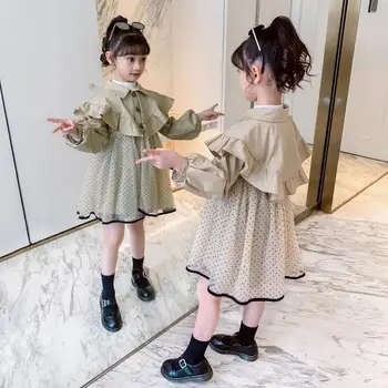 2023 Корейский Весенне-осенний тренч для маленьких девочек, хлопковая модная Детская верхняя одежда, Детская одежда с длинными рукавами, Ветровка для девочки