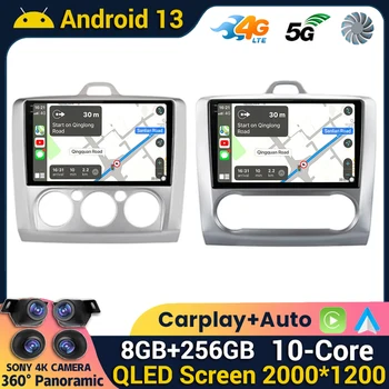 Android 13 Беспроводной CarPlay Auto для Ford Focus 2 3 Mk2 Mk3 2004-2011 4G + WIFI Автомобильный радиоприемник Мультимедийный стереоплеер GPS 360 Камера