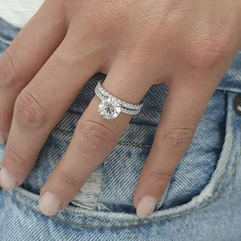 Негабаритное кольцо с бриллиантом и цирконием из двух частей для женщин, модный тренд, кольцо на палец из сплава, женские украшения для помолвки.