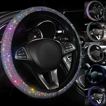 Чехол на рулевое колесо из автомобильных страз со сверкающим кристаллом, защита рулевого колеса внедорожника, подходит для автомобиля 37-39 см