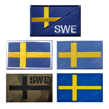 Флаг Швеции, ИК-инфракрасные светоотражающие нашивки, Тактические военные флаги, Эмблема С аппликацией из ПВХ, Резиновые Вышитые значки для одежды