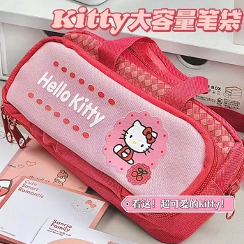 Hello Kitty Sanrio Плюшевый Кавайный мультфильм, милый пенал большой емкости, пенал, плюшевые игрушки аниме для девочек, подарок на день рождения