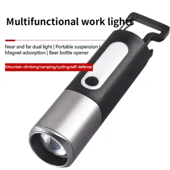 Портативный мини-фонарик с сильным светом, USB Перезаряжаемый брелок, рабочий фонарь, кемпинг на открытом воздухе, светодиодный фонарик, водонепроницаемый фонарь, лампа