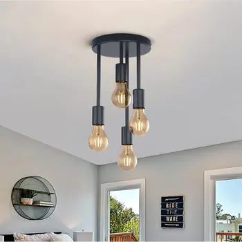 Потолочный светильник в стиле ретро, винтажный потолочный светильник из черного металла для прихожей, спальни, балкона, столовой
