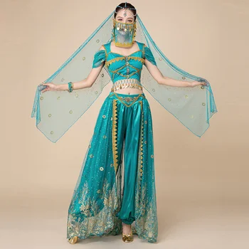 Фестивальные костюмы арабских принцесс, Индийские танцы, вышивание, Болливудская костюмированная вечеринка Jasmine, косплей, необычный наряд принцессы Жасмин