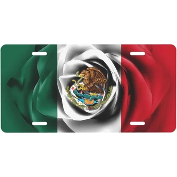 Мексиканский Флаг Мексики и Роза с Принтом Переднего Номерного Знака Металл Алюминий Новинка Декор Знак Толстые и прочные Автомобили Универсальный 12x6 дюймов