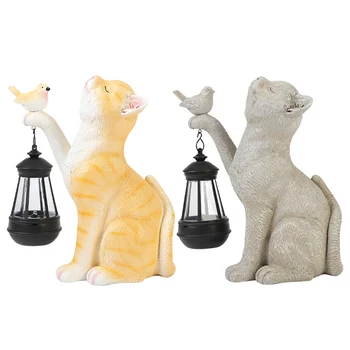 Статуя кота в саду, смола, креативный светильник для кошачьего двора, Милый светильник для украшения сада, Солнечная Уличная статуя, светильник для дорожки на балконе во дворе