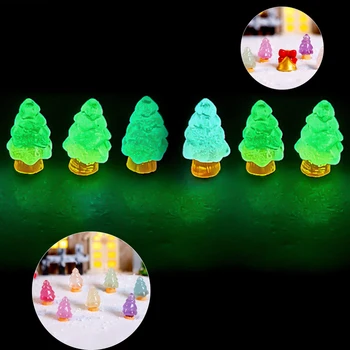 10шт Светящихся мини-деревьев, Микроландшафтный орнамент, Светящийся в темноте, Миниатюрные садовые растения, Статуя в горшках, Рождественское украшение
