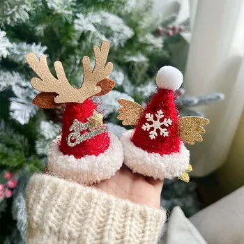 Рождественская шляпка-заколка, аксессуары для волос в виде милого лося и снежинки, Рождественское праздничное платье, головной убор, заколка для волос