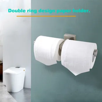 Держатель рулона туалетной бумаги из нержавеющей стали С двойным кольцом Держатель туалетной бумаги Настенный Полка для туалетной бумаги в ванной Комнате Серебристый