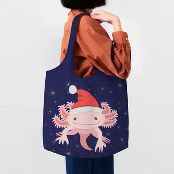 Изготовленная на заказ холщовая сумка для рождественских покупок Axolotl, женская прочная сумка для покупок с животными Salamander, большой емкости, сумки для покупок, сумки