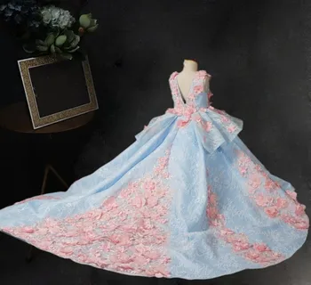 Новое бальное платье с розовыми цветами для девочек на свадьбу, платье принцессы для первого причастия, платье для вечеринки по случаю дня рождения, детский размер от 1 до 16 лет
