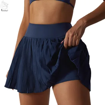 Женская Двухслойная Плиссированная юбка Yushuhua с высокой талией Спортивные юбки для гольфа, тенниса, бега в тренажерном зале, короткой спортивной тренировки, занятий йогой