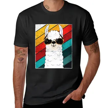 Новый подарок в стиле Альпака в стиле ретро, Крутая лама с солнцезащитными очками, Винтажная футболка, быстросохнущая футболка, футболки оверсайз, футболки для мужчин