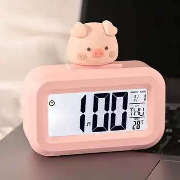 Светодиодный цифровой будильник, настольные часы в форме поросенка с милым рисунком для украшения домашнего стола в студенческой спальне