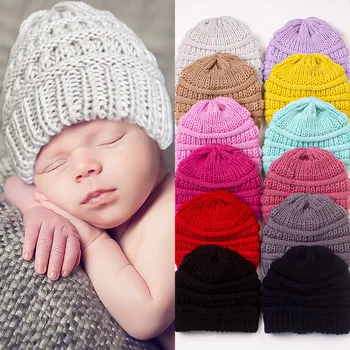 Детская шапка для мальчиков и девочек, зимняя мягкая теплая вязаная шапочка, вязаная крючком, однотонная, для новорожденных, модные шапочки, детские кепки, вещи
