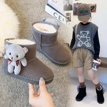 COZULMA, зимние детские модные зимние ботинки с плюшевой подкладкой, хлопковая обувь для мальчиков, ботильоны с милым медведем, размер 25-36